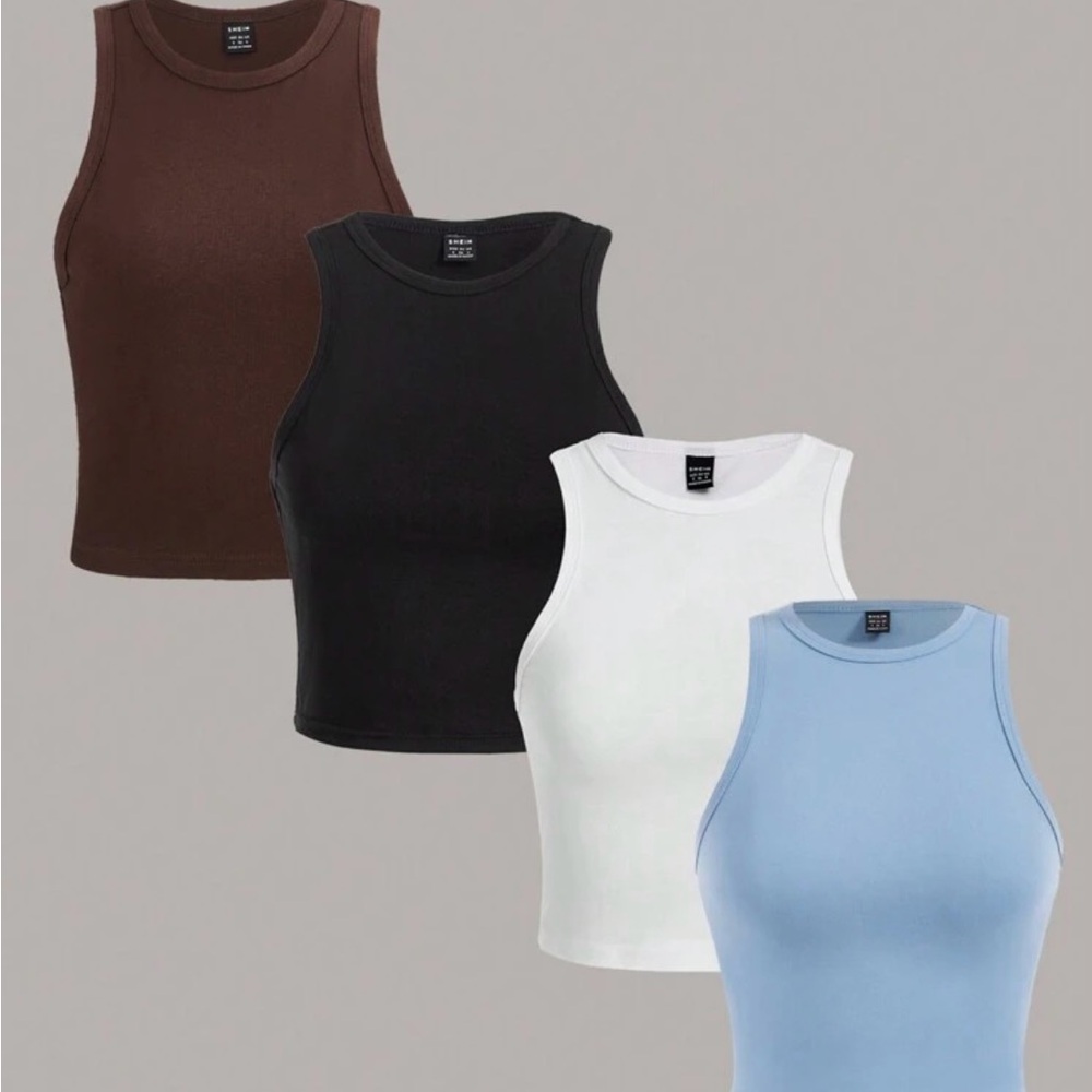 SHEIN 4pcs Pack Crew Neck Tank Tops - Picture 1 of 10